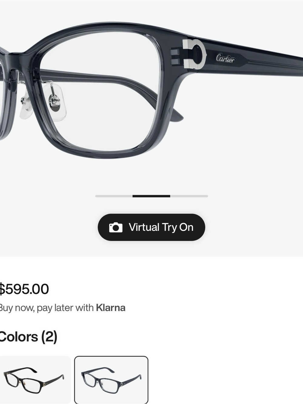 Cartier Gray Smoke Acetate Rectangle Eyeglasses with Silver Accents